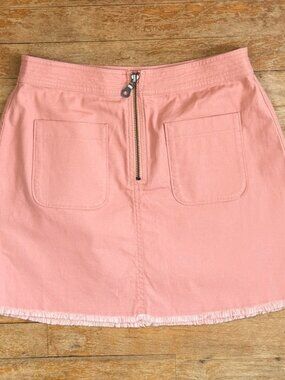MADEWELL Skirt Pink Cotton 98% Fringed Exposed Front Zipper Size 6 Patch Pockets